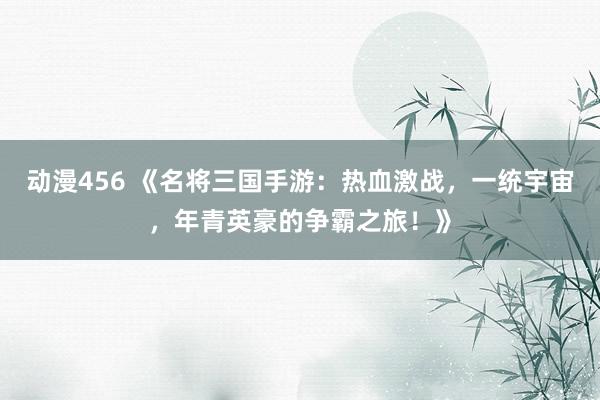 动漫456 《名将三国手游：热血激战，一统宇宙，年青英豪的争霸之旅！》