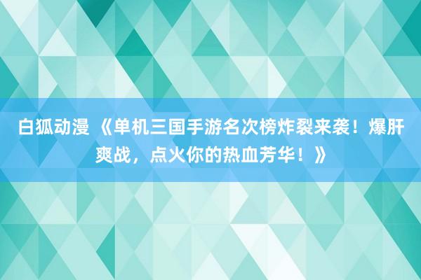 白狐动漫 《单机三国手游名次榜炸裂来袭！爆肝爽战，点火你的热血芳华！》
